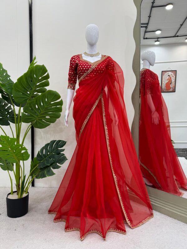 Red Organza Silk Saree