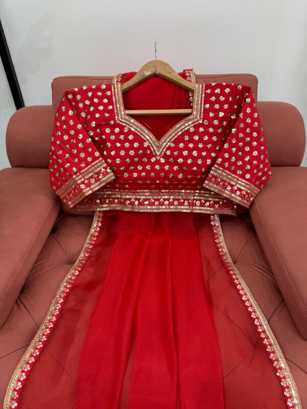 Red Organza Silk Saree - Image 3