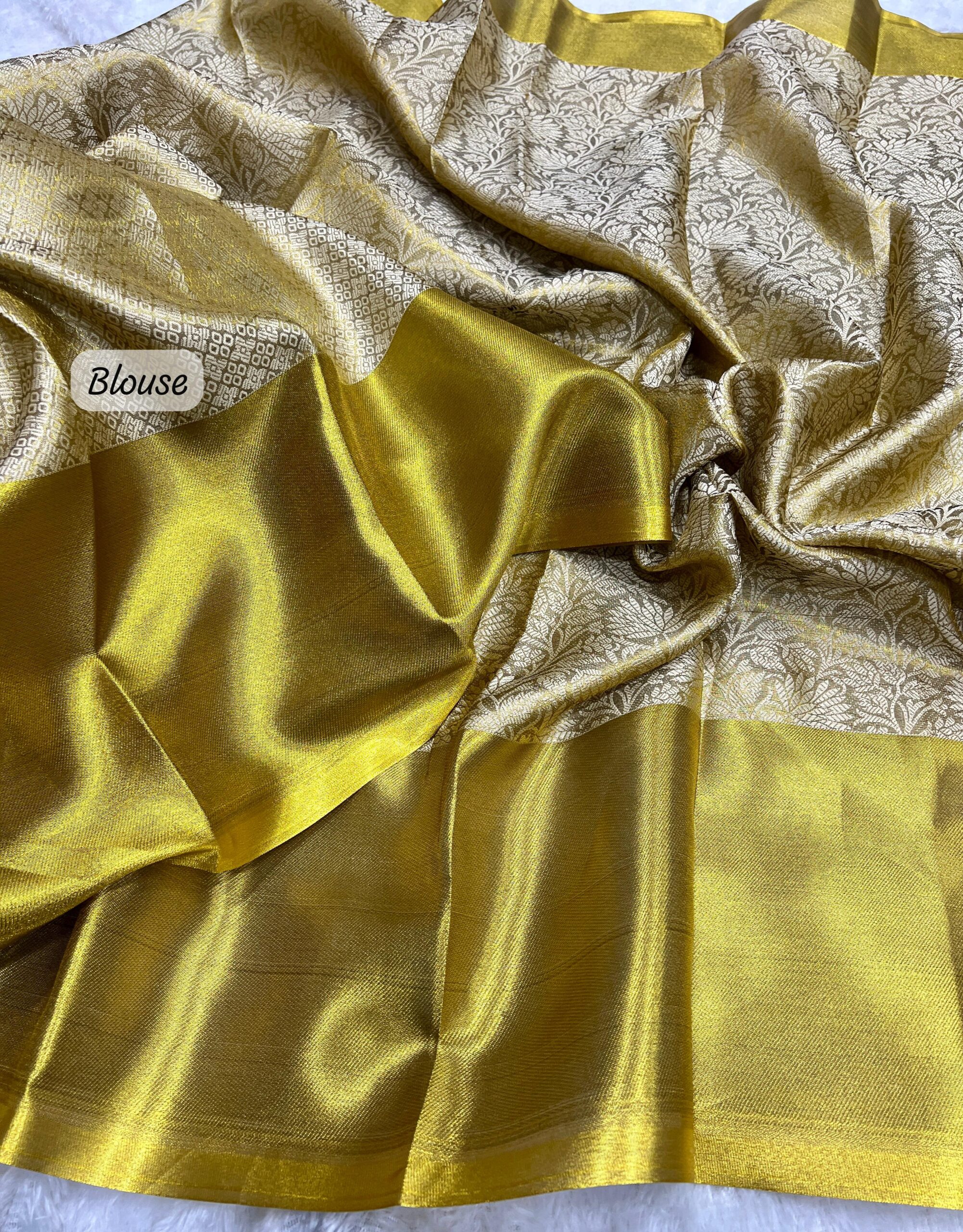 Handloom Golden Tissue Zari Silk Saree - Image 3